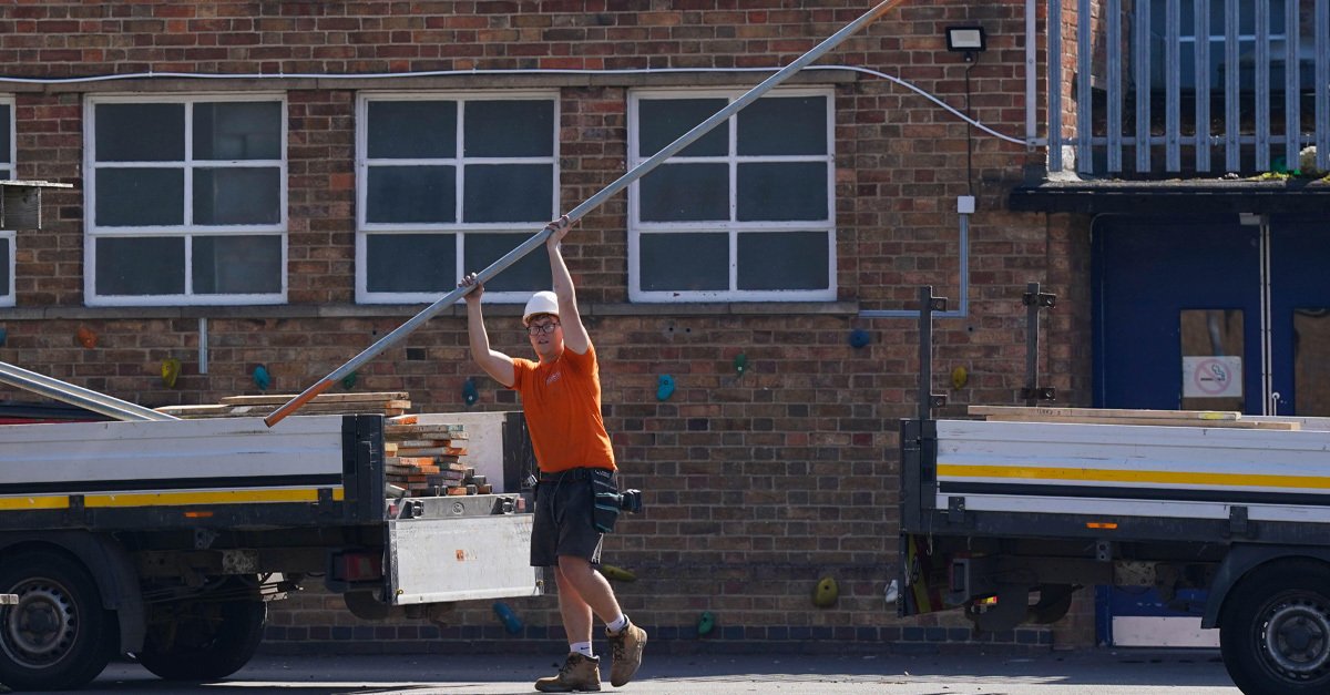 Remedial work being carried out at Mayflower Primary School in Leicester, which has been affected with sub standard reinforced autoclaved aerated concrete (RAAC). Picture date: Monday September 4, 2023.